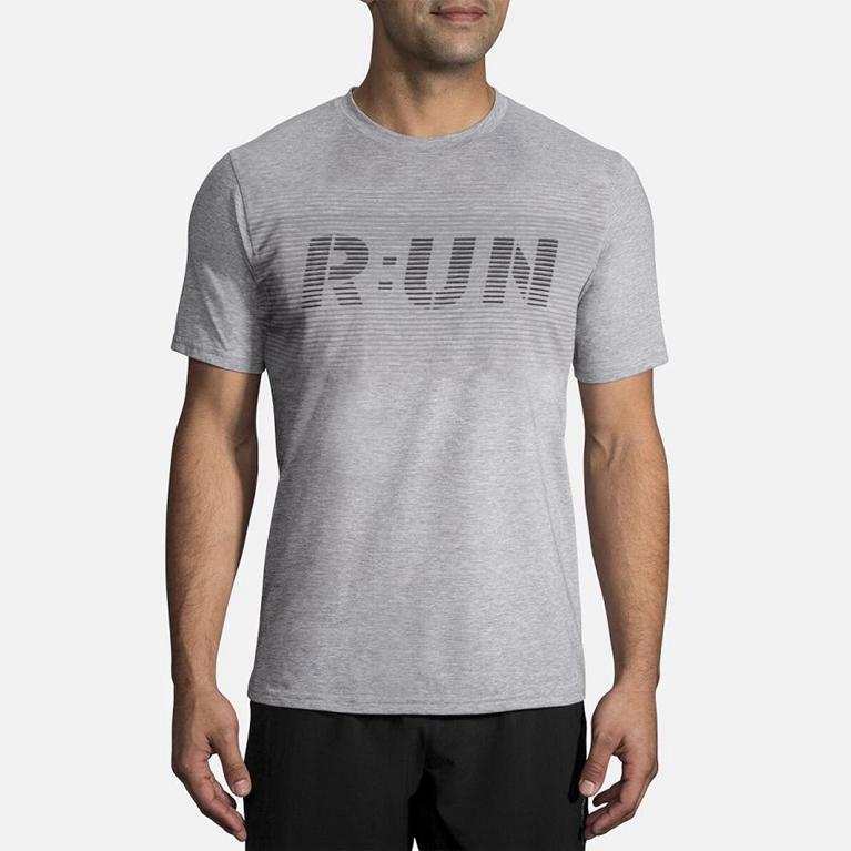 Brooks Distance Graphic - Mens Short Sleeve Running Shirt - Grey (93754MWEJ)